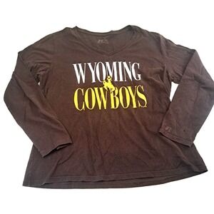 Vtg Russell Athletic‎ Wyoming Cowboys Long Sleeve Shirt Women's L Brown
